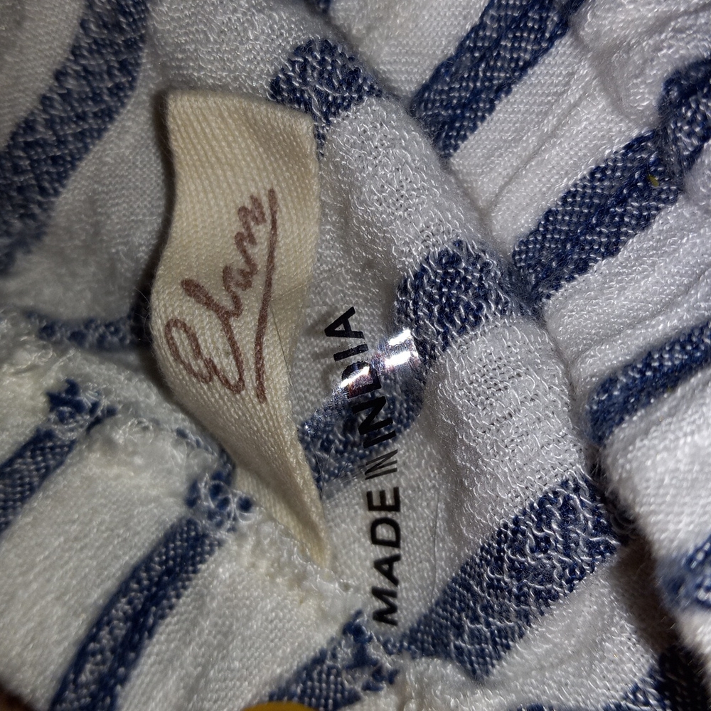 A Small Elan strap-less white & blue stripped jump suit
